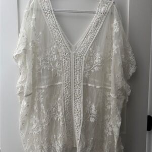 Elegant White Lace Floral Beach Swim Cover-up